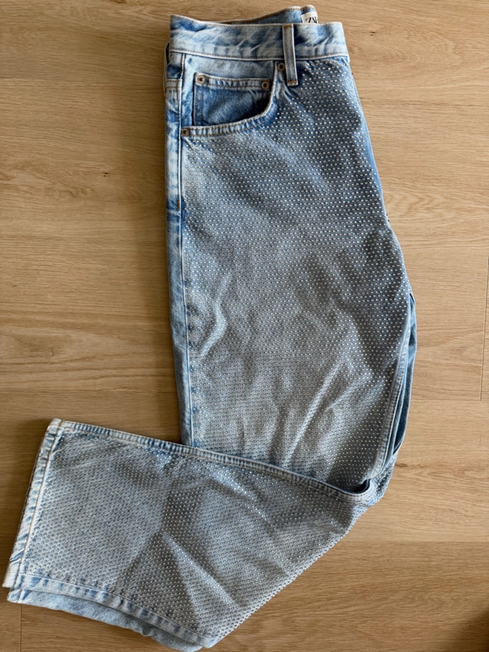 Zara mid rise crystal straight leg jeans